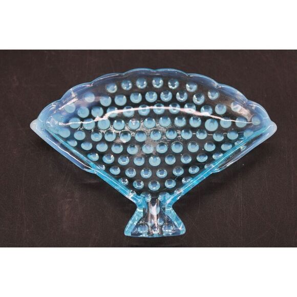 Vintage Fenton Blue Opalescent Hobnail Fan Ashtray - Picture 2 of 7